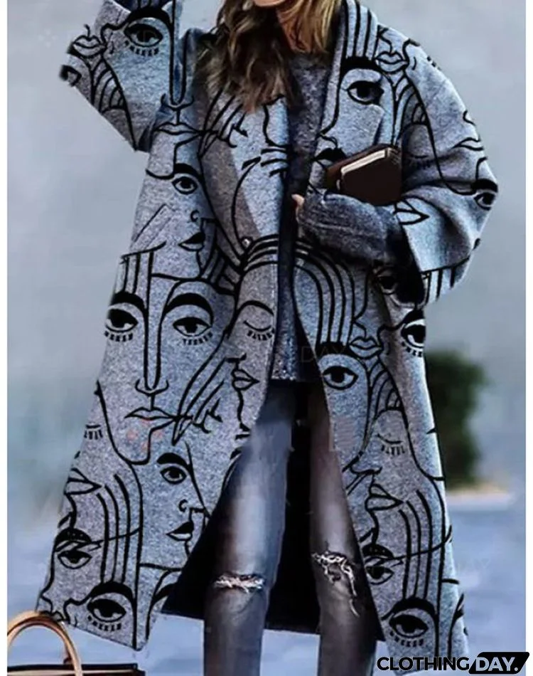 Women Fashion Autumn And Winter Long Sleeve Lapel Over Coat