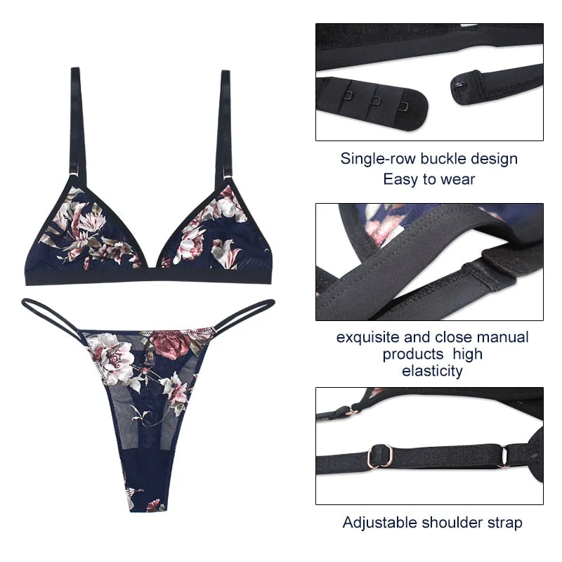 Satin Lingerie Sexy Women Bra and  Brief Set Luxury Wire Free Black Bralette 2 Piece Set Female Bikini Style Silk Underwear