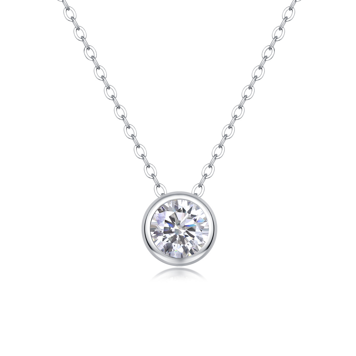 Round Cut Moissanite Pendant Necklace White Gold
