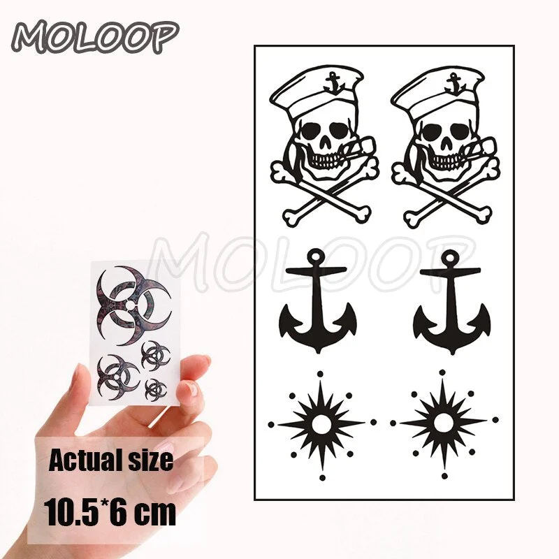 Water Transfer Tattoo Skull Cyclops Pirate Tattoo Body Art Waterproof Temporary Fake Flash Tattoo for Man Woman Kid 10.5*6cm
