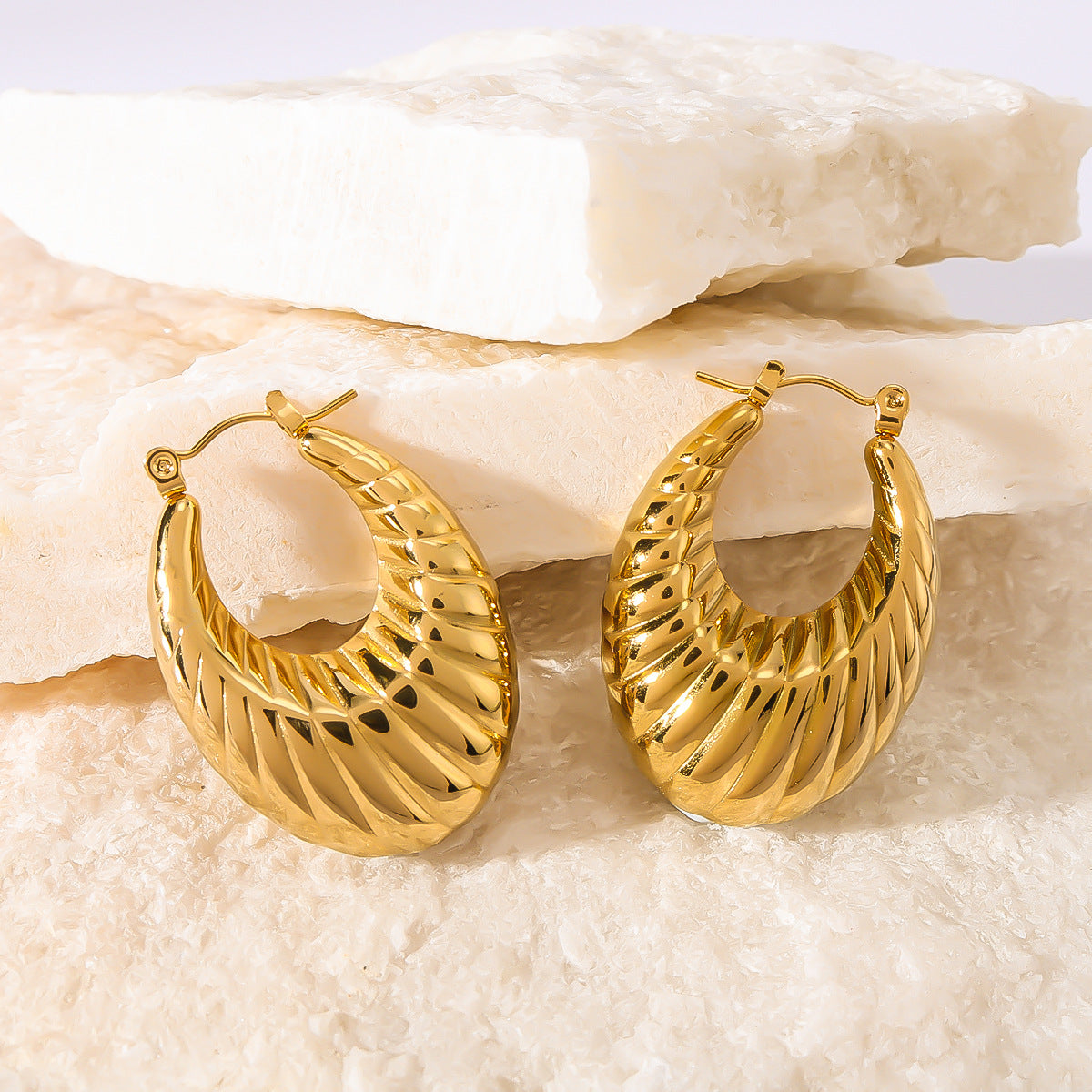 IG Style Circle Ellipse Droplet U-Shape Stainless Steel Electroplating Earrings