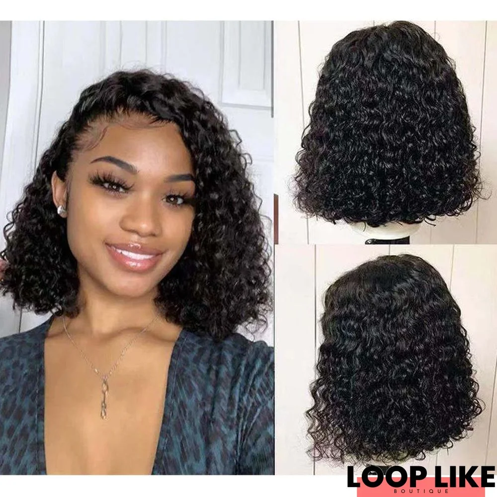Middle Split Front Lace Hand Woven Wig Small Curl Short Hair Wig High Temperature Silk Chemical Fiber Wig Head Cover
