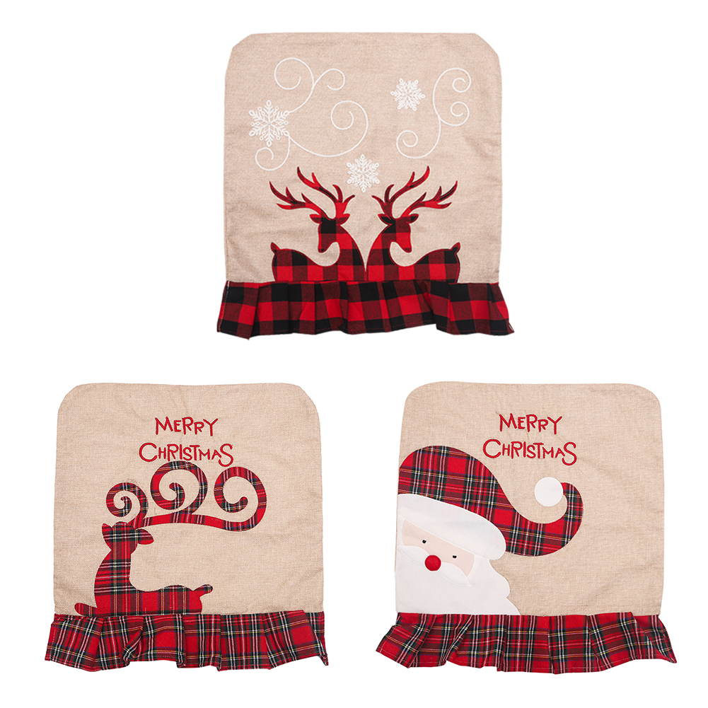 

Christmas Chair Cover Elk Old Man Xmas Back Seat Cushion Dining Table Decor, 501 Original