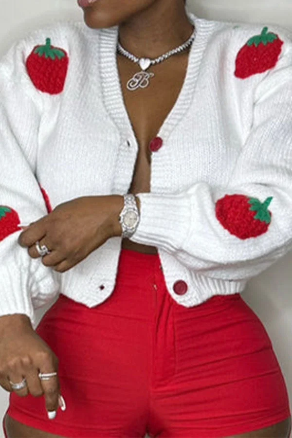 Strawberry Jacquard Cute Knitted Cardigan