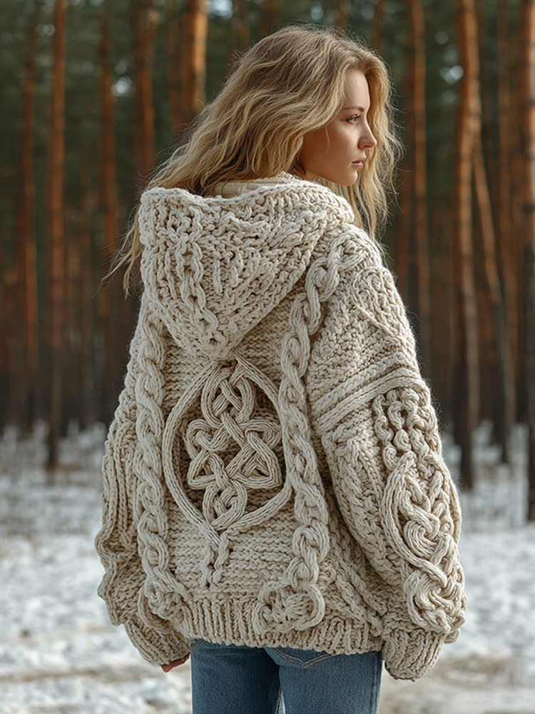 Comstylish Women's Viking Pattern Cozy Knit Hoodie Sweater