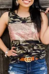 Plus Size Sequins Camo Print Tank Top