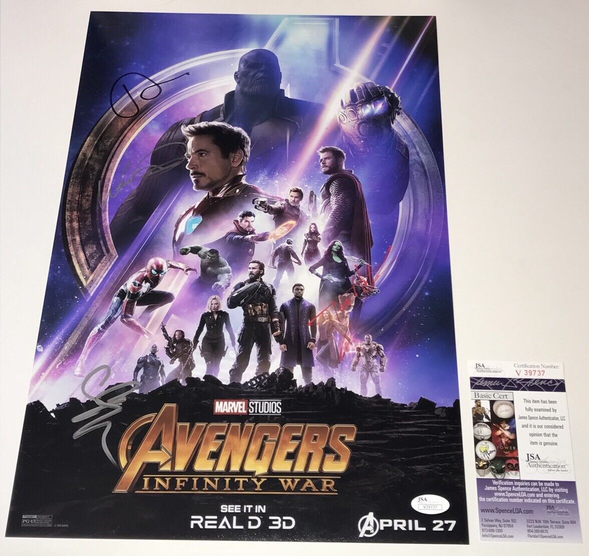 AVENGERS INFINITY WAR Cast X4 Signed 12x18 Photo Poster painting IN PERSON Autograph JSA COA