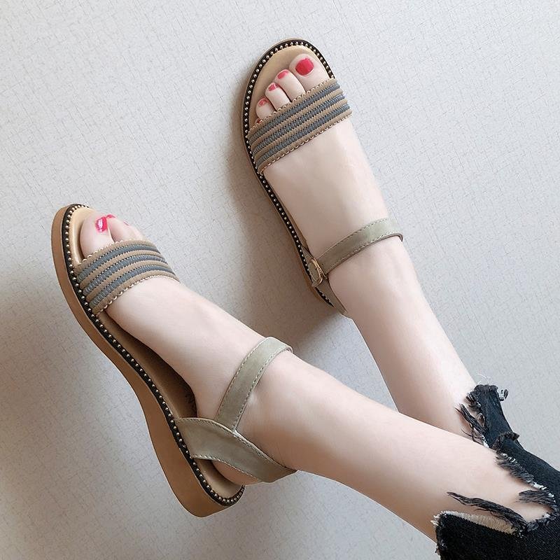  2022 Women Sandal Shoe Designer Flat Mid Heel Ins Gladiator Non-Slip Fairy Style Roman Chaussure Luxury Slipper