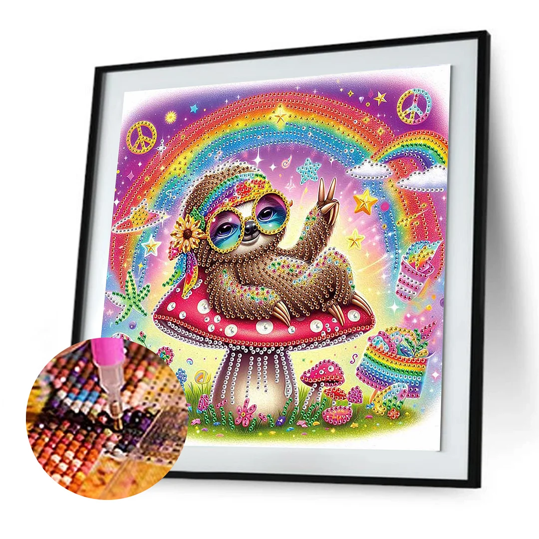 Diamond Painting - Partial Special Shaped Drill - Hippie Sloth(Canvas|30x30cm)