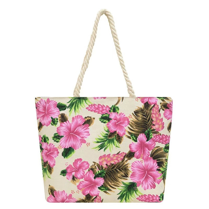 Women’s Canvas Flower Classic Style Square Zipper Tote Bag