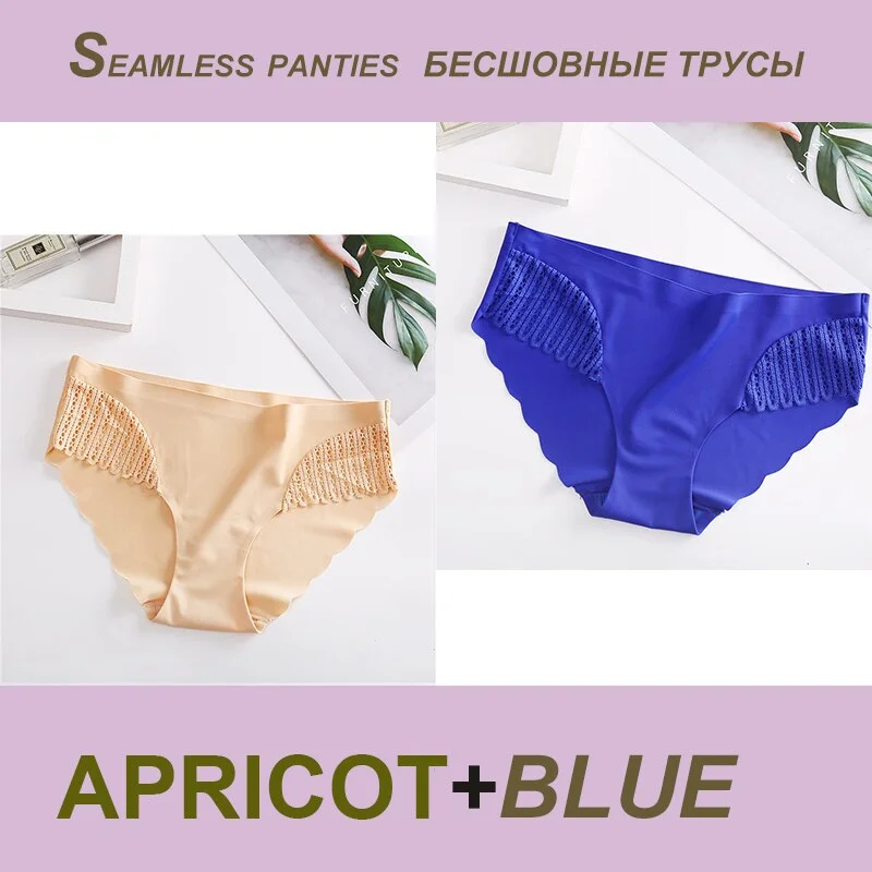 2PCS/Set Sexy Seamless Panties Lace Women Panties Female Briefs  Lingerie Women's Underpants Solid Color Ropa Interior Femenina