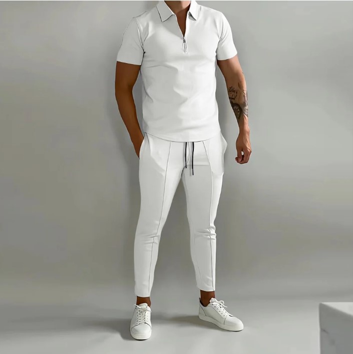 Men's Solid Sports Casual Short Sleeve Polo Shirt And Pants Co-Ord