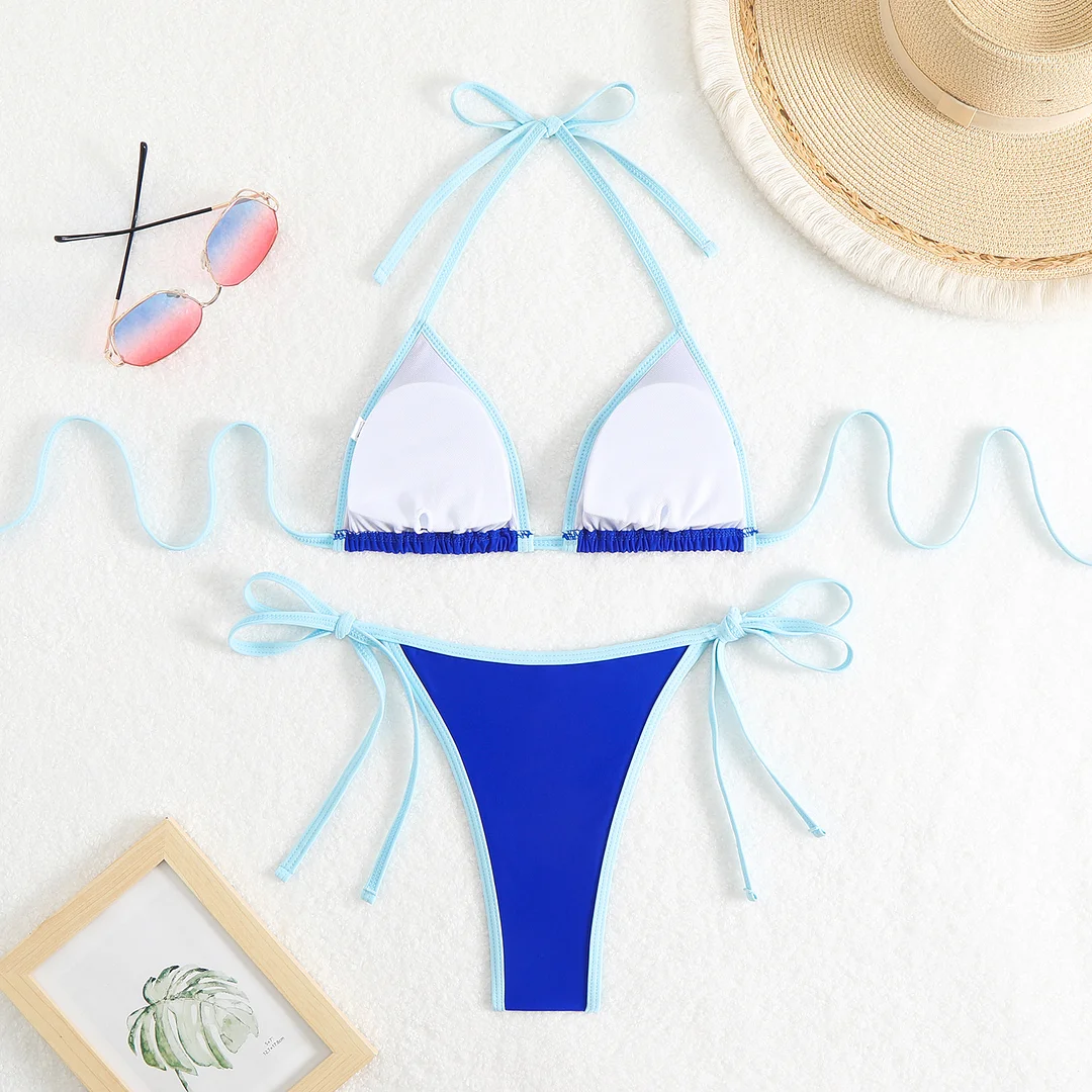 Uveng 2025 New Solid-Colored Lady Split Sexy Triangle Bikini With Beach Hot Spring Swimsuit