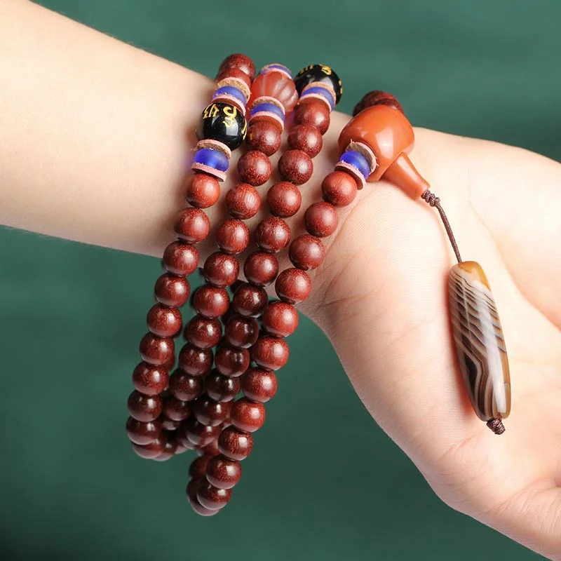 Small Leaf Red Sandalwood Tibetan Mala Necklace Bracelet