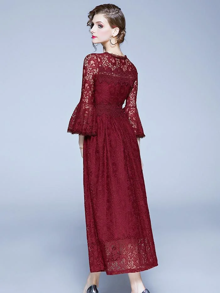 Temperament lace long sleeve long dress