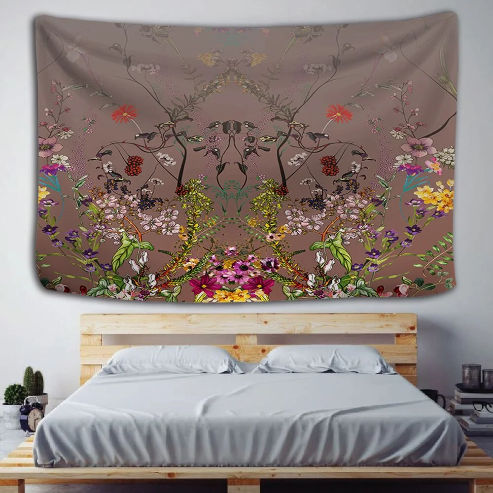 Colorful Floral Plants Tapestry Vintage Herbs Tapestry Wild Flowers Tapestry Wall Hanging Nature Scenery Tapestry for Living