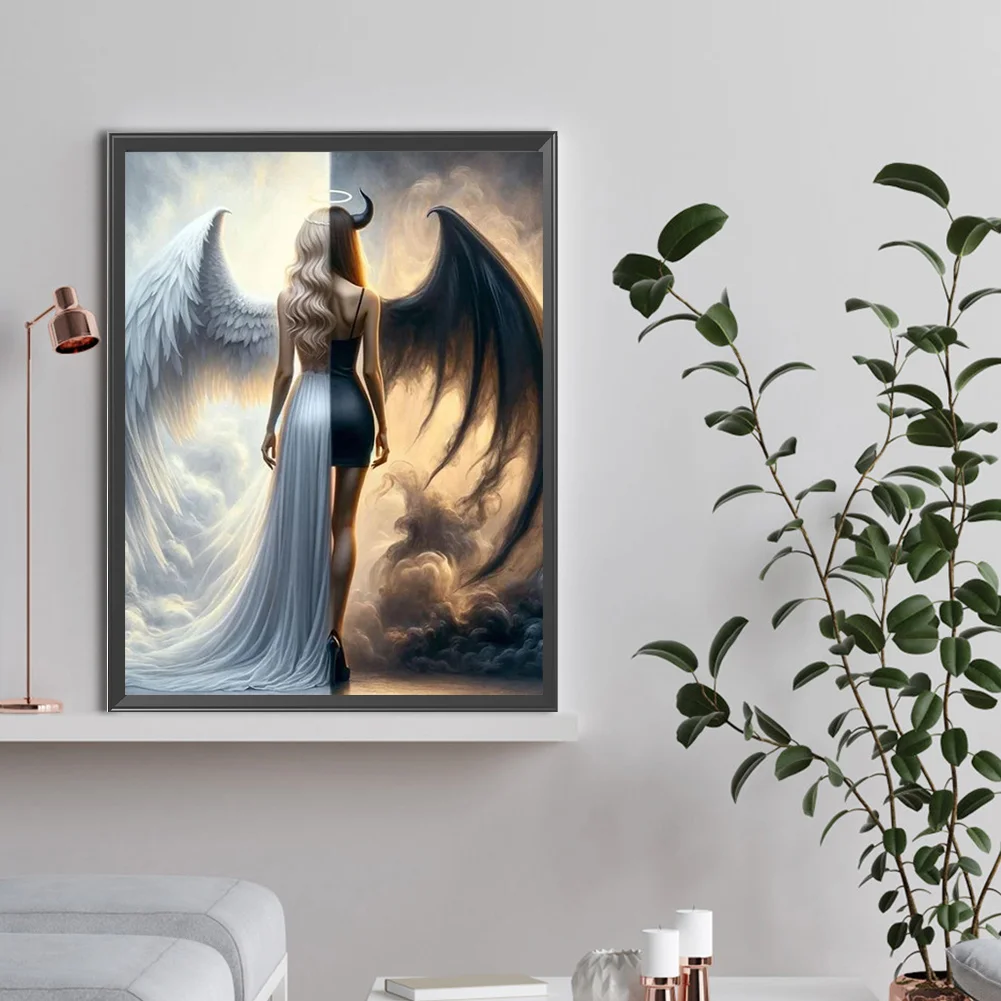 Diamond Painting - Full Round Drill - Black and White Angel(Canvas|30*40cm)