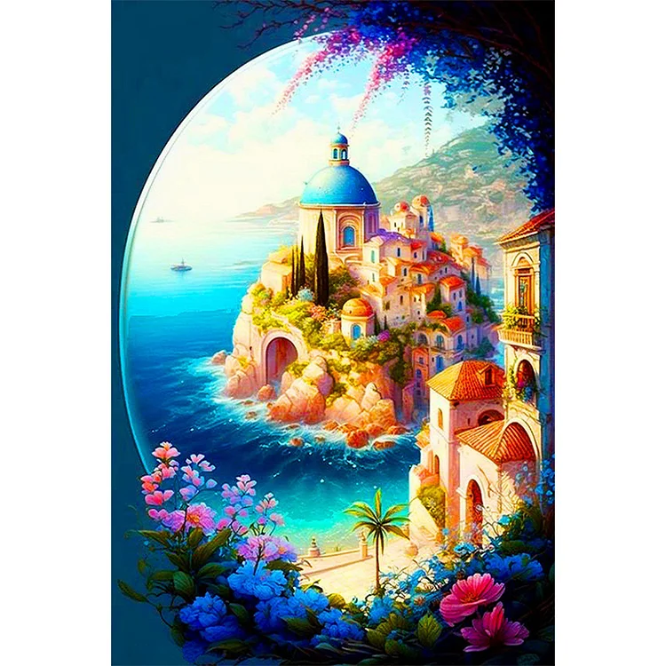 Beautiful Half Perspective Castle 40*60CM(Canvas) Full Round Drill Diamond Painting gbfke