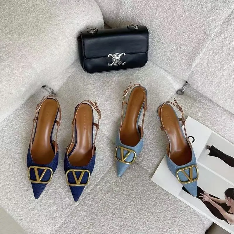 Breakj Breakj Version Of The Elegant Sharp Tip Fine Heel Single Shoes Spring And Autumn New Beautiful Temperament Denim Cloth High-Heeled Sandals