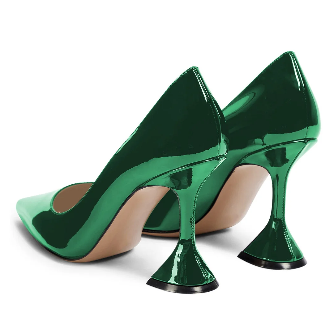 Patent Leather Metallic Touch Pointed Enchanting High Heels in Green