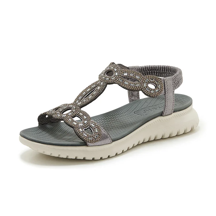 Women's Rhinestone Slip-On Flat Sandals Arch Support Beach Sandals  Radinnoo.com