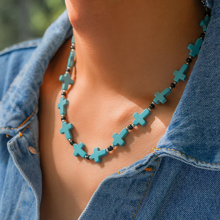 Olivenorma Turquoise Cross Strand Necklace