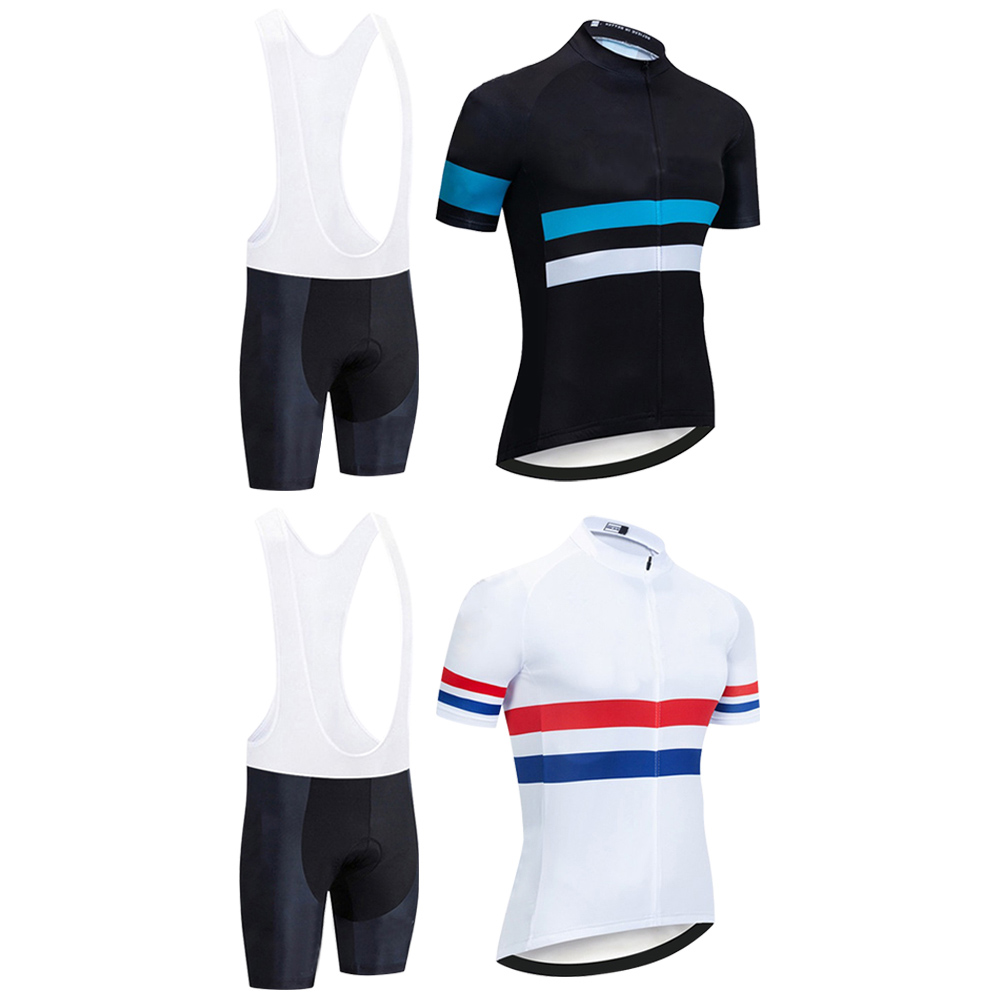 

Men Cycling Suit Short-Sleeved Two-Color Stripes Bike Riding Sports Clothes, M black + blue, 501 Original