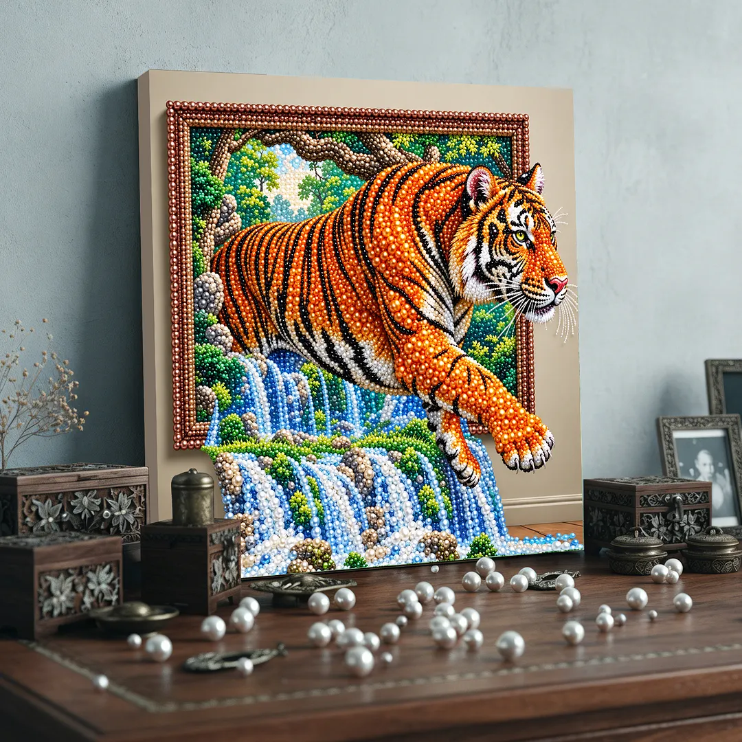 DIY Framed Pearl Art Tiger Painting Kit 11.81x11.81in