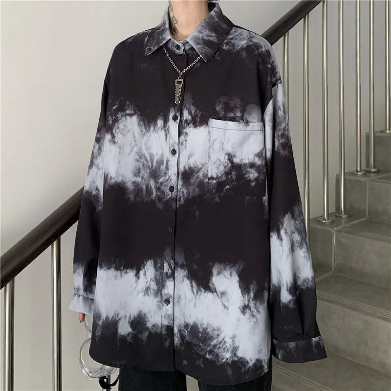 Tie-dye shirts for men women 2021SS new Harajuku bf dark Gothic wear all-match long-sleeved blouse trend black white streetwear