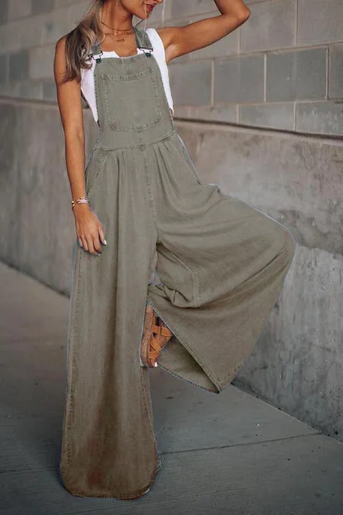 Fashion Casual Solid Pocket Spaghetti Strap Loose Jumpsuits(3 Colors)