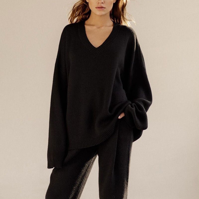Hirsionsan V Neck Cashmere Sweater Women 2021 Autumn New Elegant Knitted Casual Pullovers Loose Soft Female Jumper Lazy Oaf