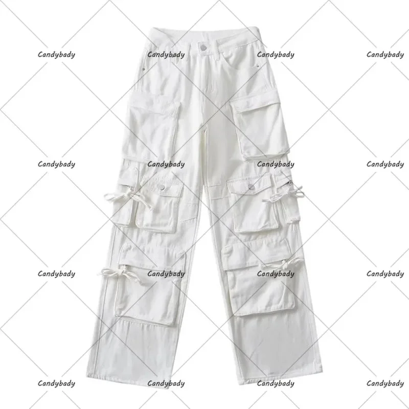 Aonga 90s Streetwear European And American Trends Street Hip-hop Multi-pocket Heavy Washing Jeans Female Y2K Retro Tooling Straight Casual Overalls aonga