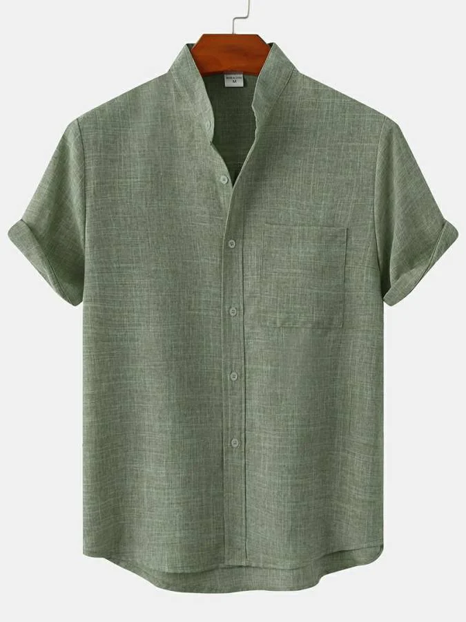 Multicolor Men's Cotton Linen Casual Short Sleeve Shirt