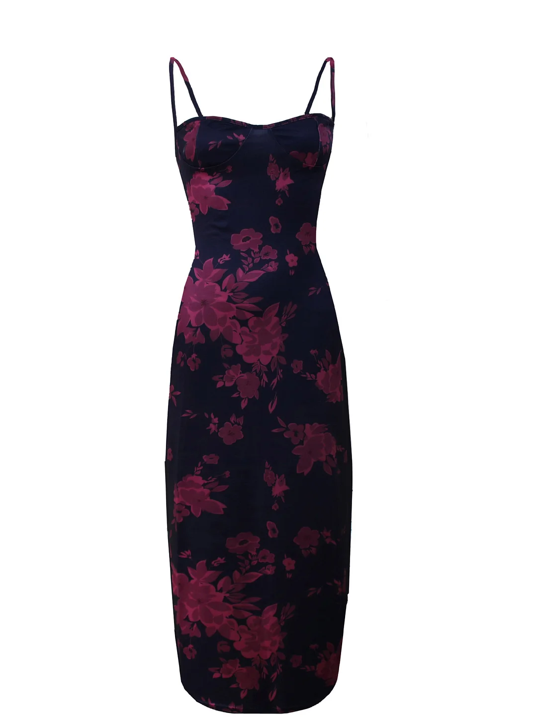 Uveng Women's Temperament To Close Waist Dress Slings Breasts Flower Print Dress Dress