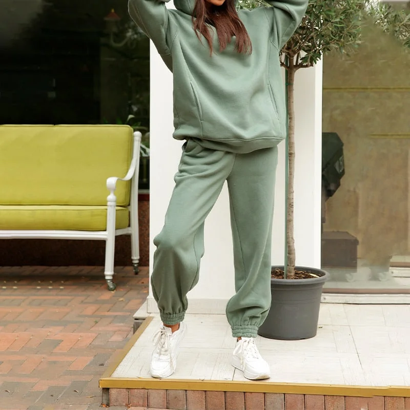 Oversize Heart Printed Fleece Women's Tracksuit Hoodies 2 Piece Set Sweatshirt + Pants Women Sport Suit Winter Sportswear