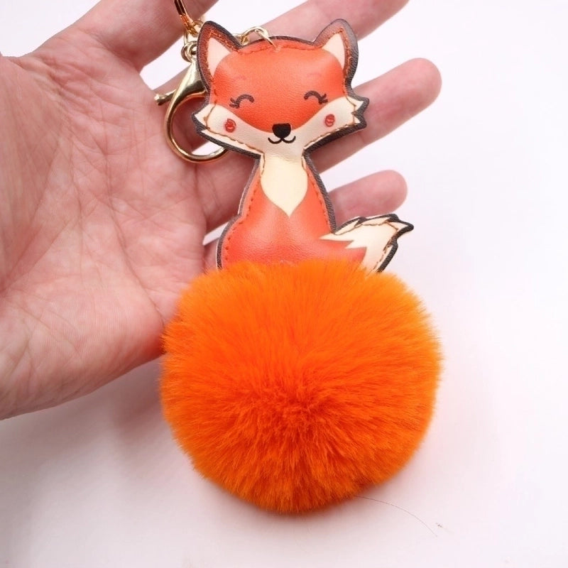 Cross-border Leather Cute Fox Plush Ball Pendant Bag Accessorie School Bag Purse Hair Ball Keychain