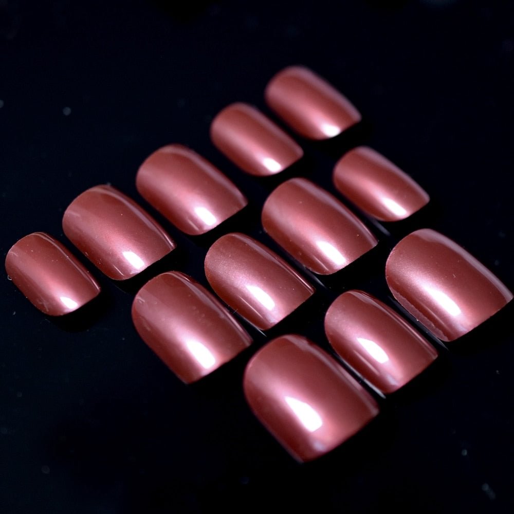 Shiny Glossy Red Wine Fake Nails Short Dark Color Beautiful Ladies Decoration Nail Tips 24pcs/kit with glue sticker