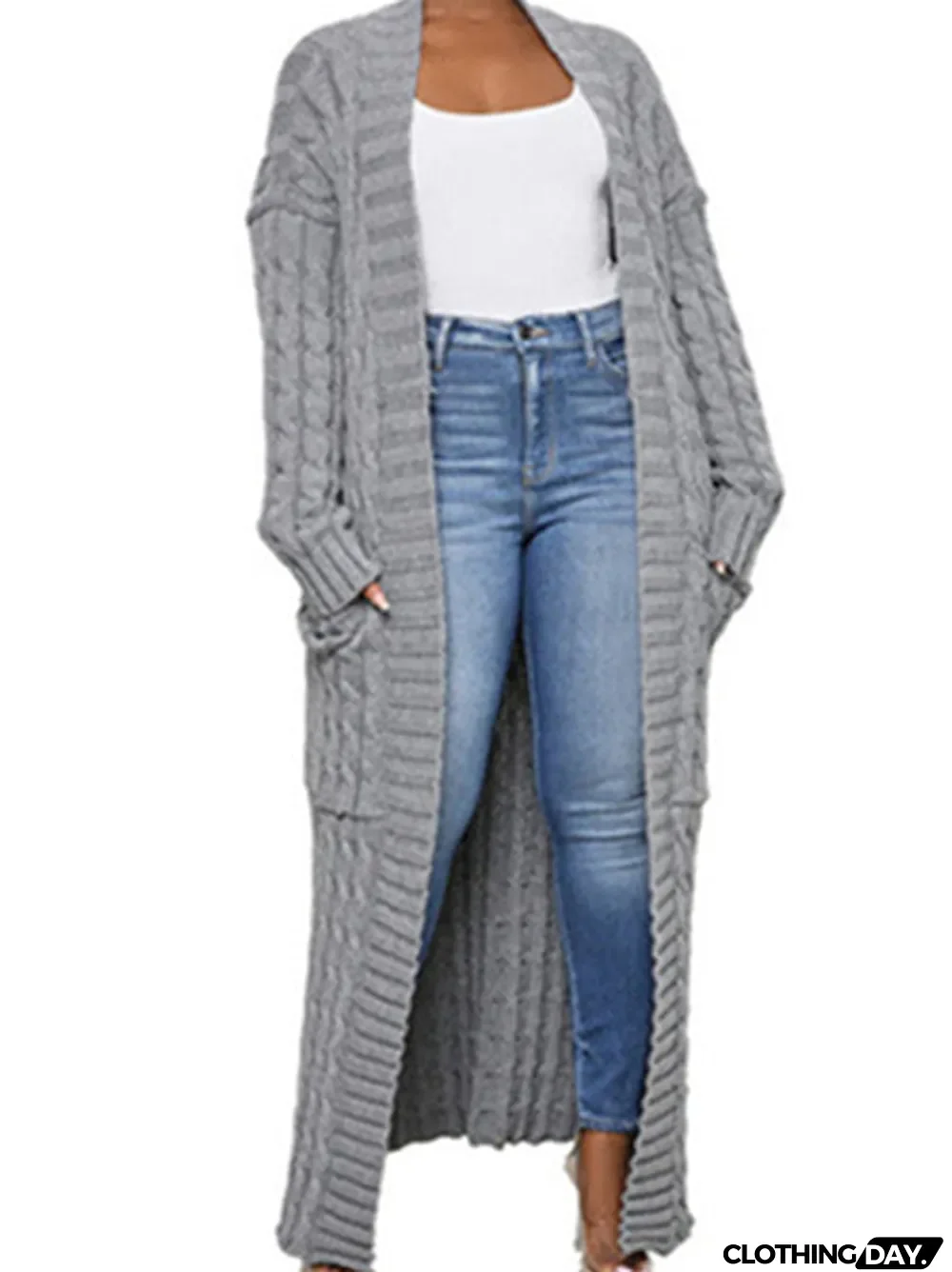 Women's V-neck Stitching Long Sweater Cardigan Jacket Long-length Coat