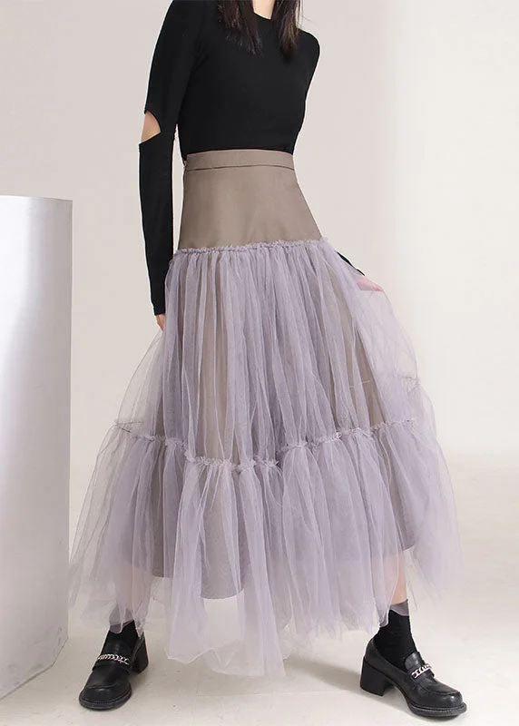Italian Asymmetrical Patchwork Tulle Skirts Spring