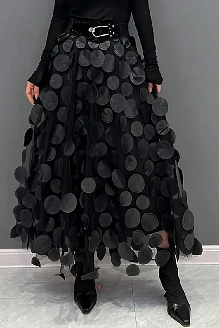 Plus Size Daily Skirt Black Stereo Disc Mesh Skirt 