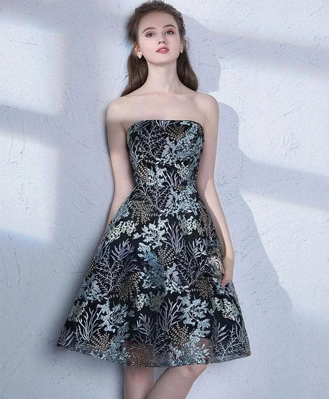 Black Lace Retro Lace Short Prom Dress, Homecoming Dress