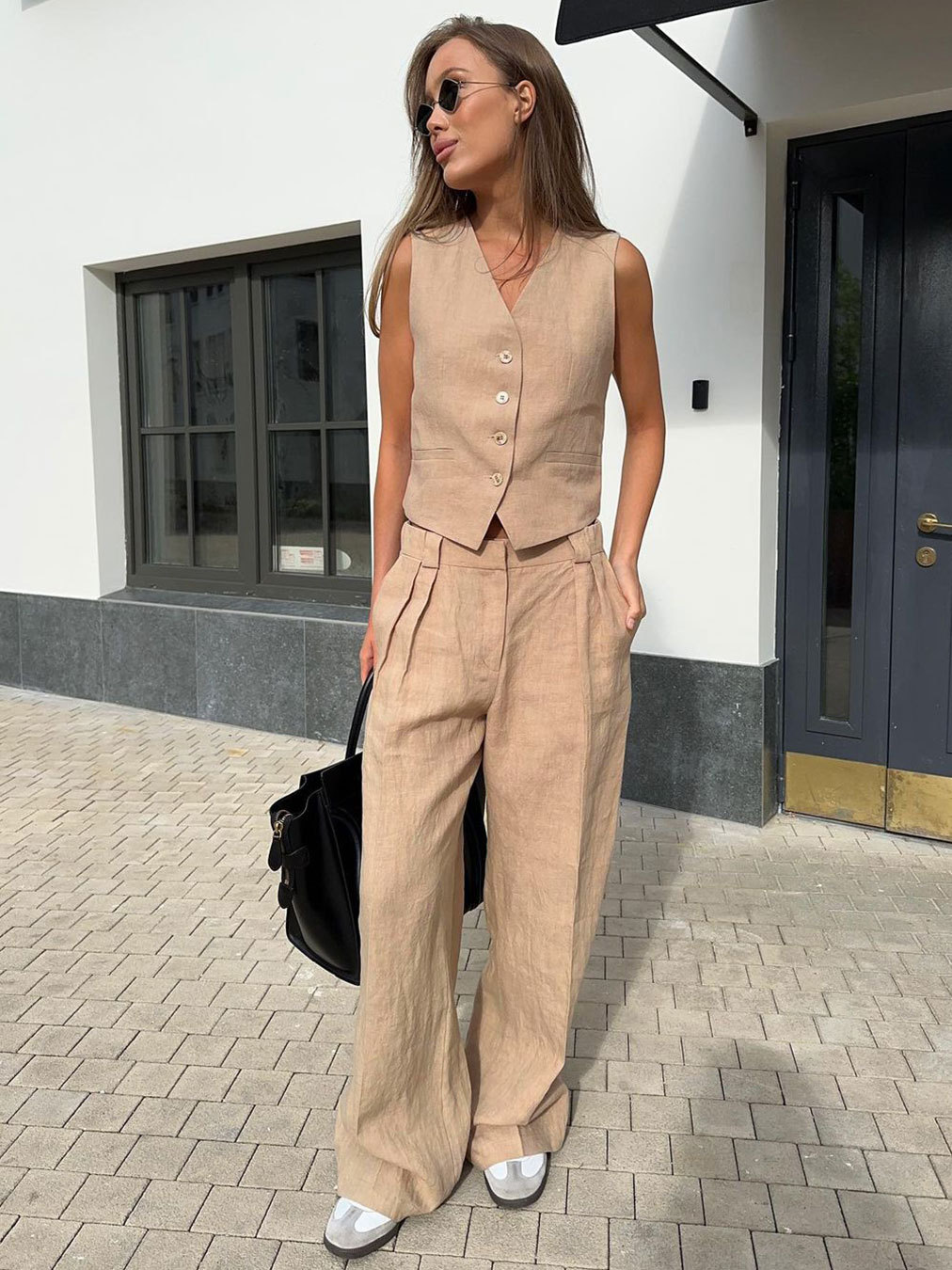 Ootddress 2 Piece-Set Fashion Women Wide Leg Trousers Patchwork High Waist Casual Straight Legg Outfits Vestidos Women's Pants Sets