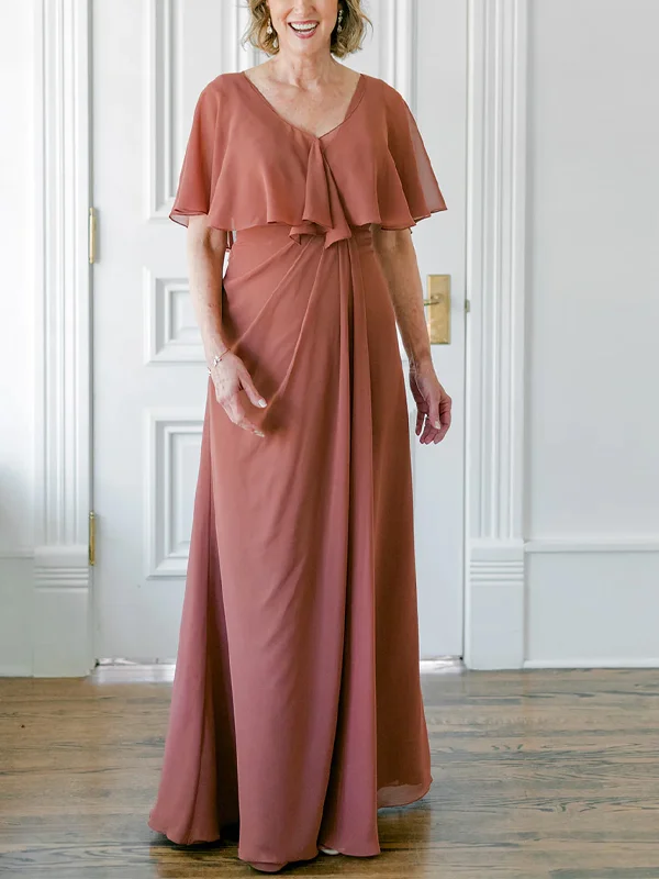 Solid Color Chiffon Short Sleeves Maxi Dress