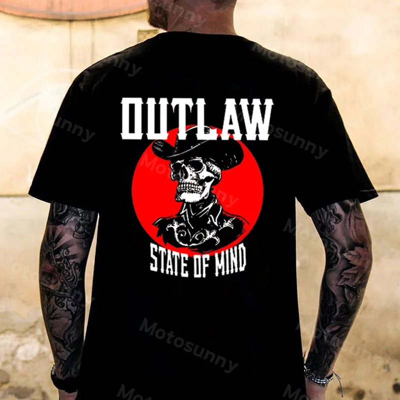 OUTLAW STATE OF MIND Gentleman Skull Black Print T-shirt