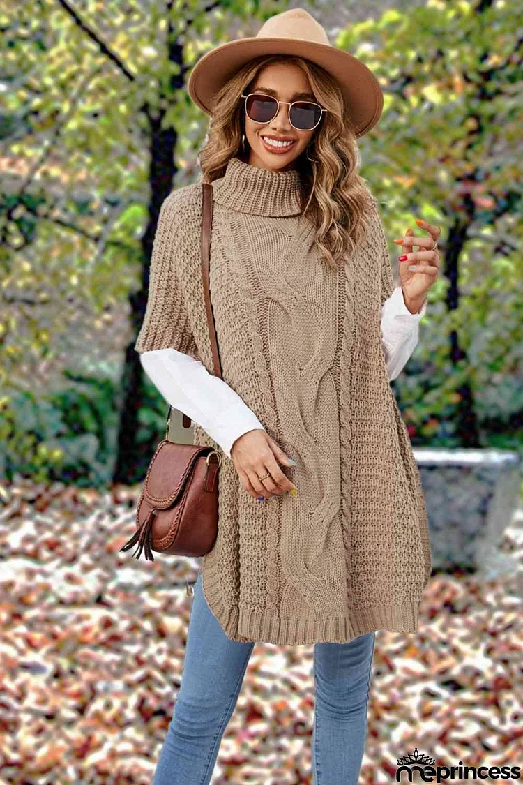 Turtleneck Slit Short Sleeve Sweater