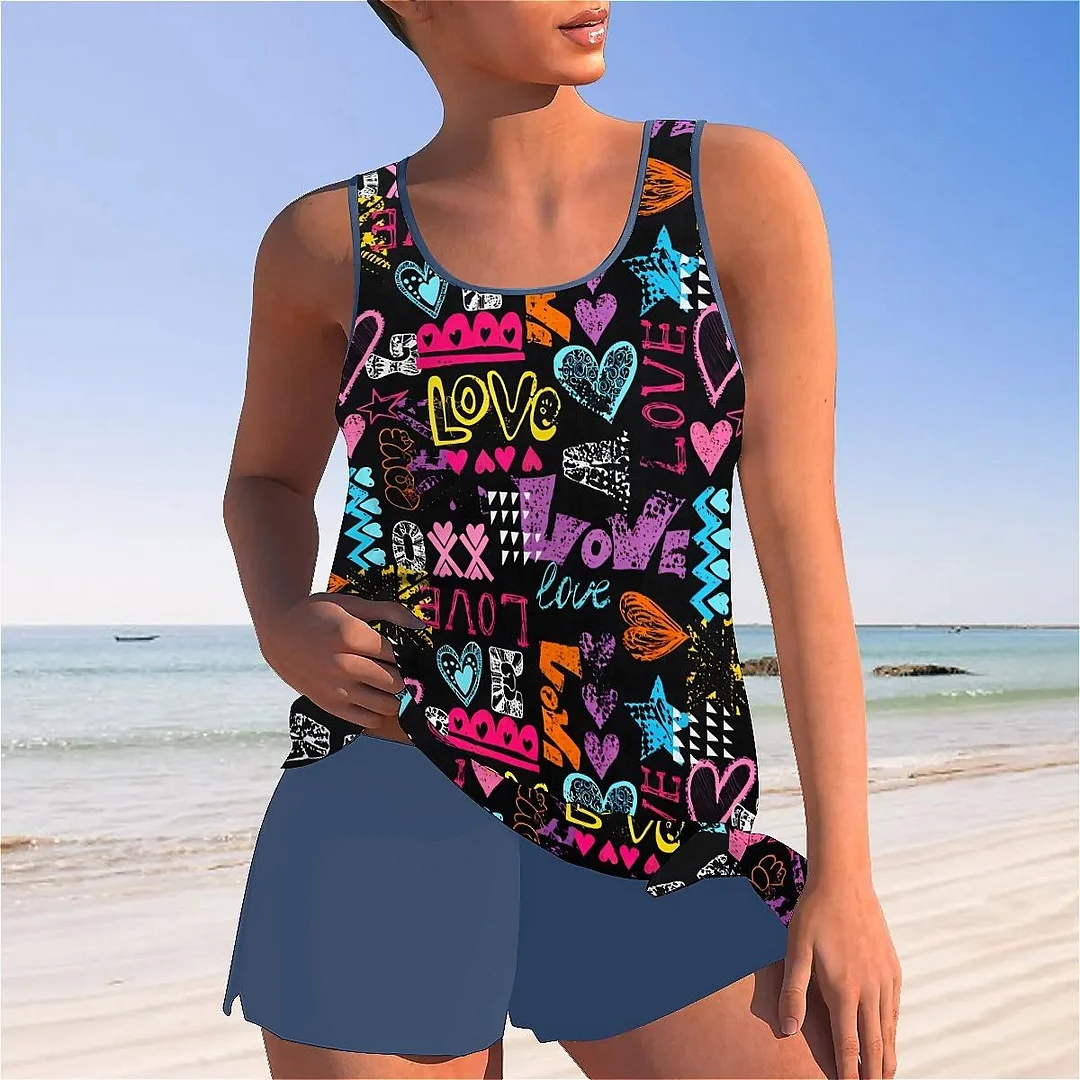 Bowknot Heart,Love,Valentine's Day Mid Waisted Tankini Set - Plus Size Available