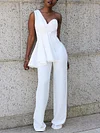 Simple Irregular Clipping One-Shoulder Jumpsuits