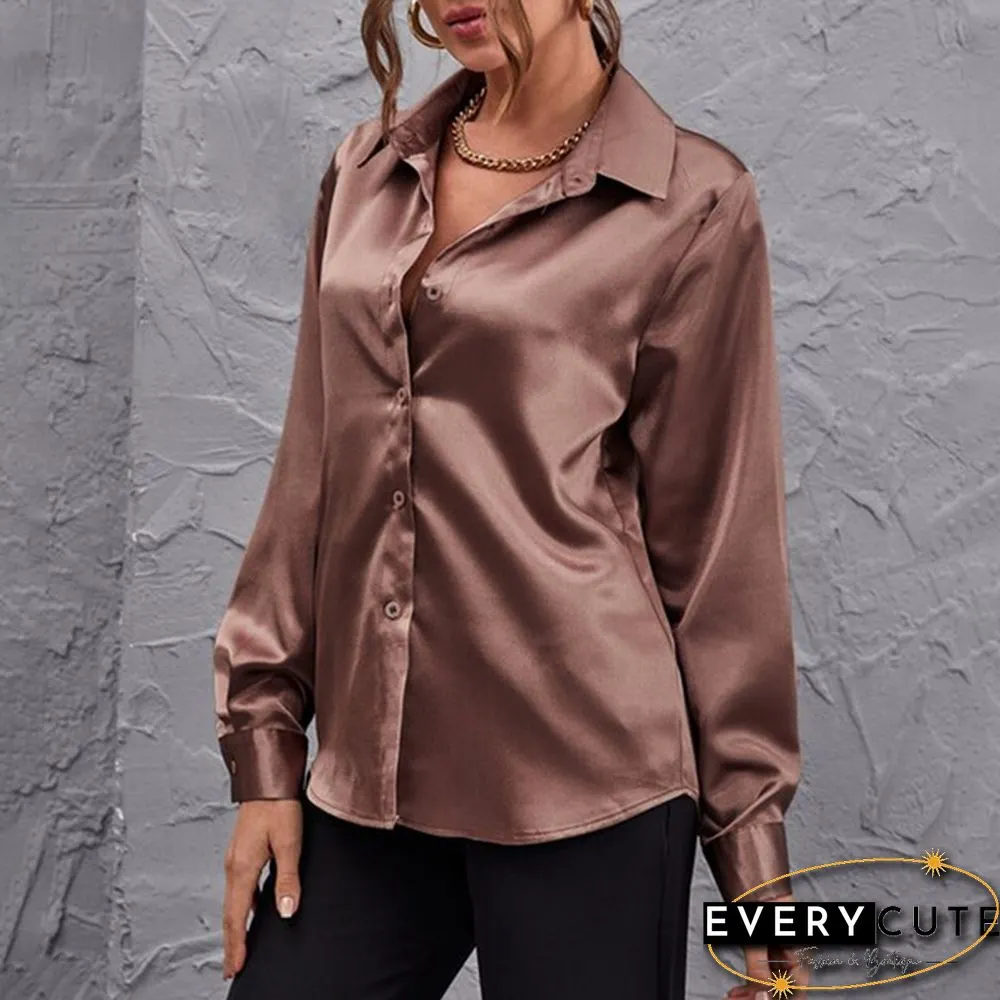 Autumn Women Long Sleeve Shirt Satin Silk Lapel Collar Elegant Casual Office Blouse Plus Size Tops Blusas