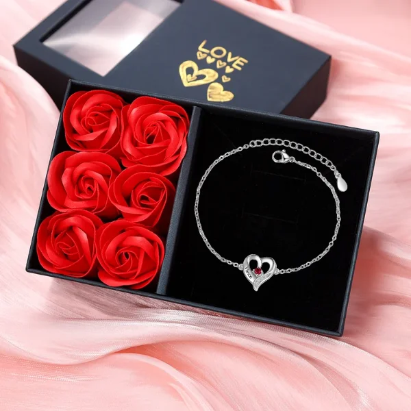 1 Name - Personalized Heart Bracelet Gift Set With Gift Box Custom Name & Birthstone Bracelet Gift For Her