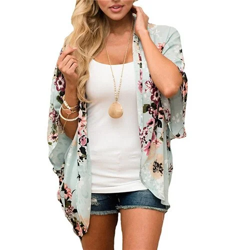 Women Casual Vintage Kimono Cardigan Ladies 2019 Summer Long Crochet Chiffon Kimono preto Loose flora printed Blouse Tops